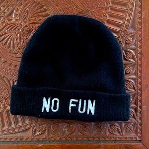 No Fun embroidered medium sized black beanie hat